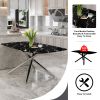 Table and chair set, large modern minimalist rectangular dining table, 0.39-inch black imitation marble tabletop and silver metal legs