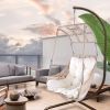 Swing Egg Chair with Stand Indoor Outdoor, UV Resistant Cushion Hanging Chair with Cup Holder