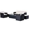 6-piece All-Weather Wicker PE rattan Patio Outdoor Dining Conversation Sectional Set with coffee table, wicker sofas, ottomans