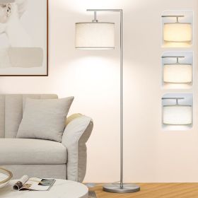 Floor Lamp with 3 Color Temperatures Standing Lamp with Adjustable Beige Linen Lampshade Tall Lamps, 9W LED Bulb Included (Lampshade Color: Silver)