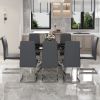 Table and chair set, large modern minimalist rectangular dining table, 0.39-inch black imitation marble tabletop and silver metal legs