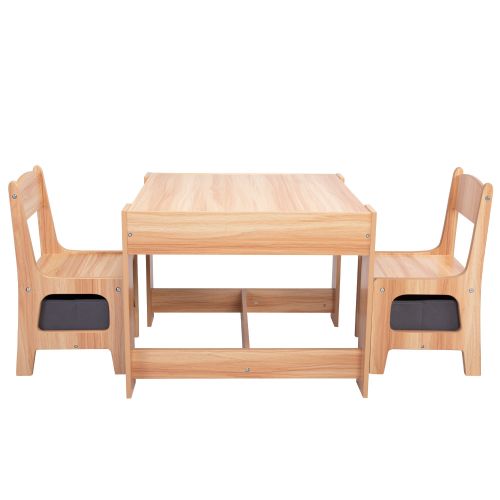 3-in-1 Kids Wood Table and 2 Chairs, Children Activity Table Set with Storage, Blackboard, Double-Sided Table for Drawing 3-in-1 Kids Wood Table and 2 Chairs, Children Activity Table Set with Storage, Blackboard, Double-Sided Table for Drawing