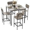 Bar table, counter height dining table set of 4, retro dining table and 4 bar chairs, space saving (black oak) bar table