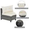 8-pieces Outdoor Wicker Round Sofa Set, Half-Moon Sectional Sets All Weather, Curved Sofa Set With Rectangular Coffee Table