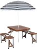 Picnic Table and Umbrella Combo - Brown Desk Camping Supplies Dining Tables Chair Outdoor Tourist Furniture