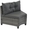8-pieces Outdoor Wicker Round Sofa Set, Half-Moon Sectional Sets All Weather, Curved Sofa Set With Rectangular Coffee Table