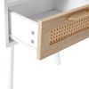 15.75" Rattan End table with Power Outlet & USB Ports , Modern nightstand with drawer and solid wood legs, side table for living roon, bedroom